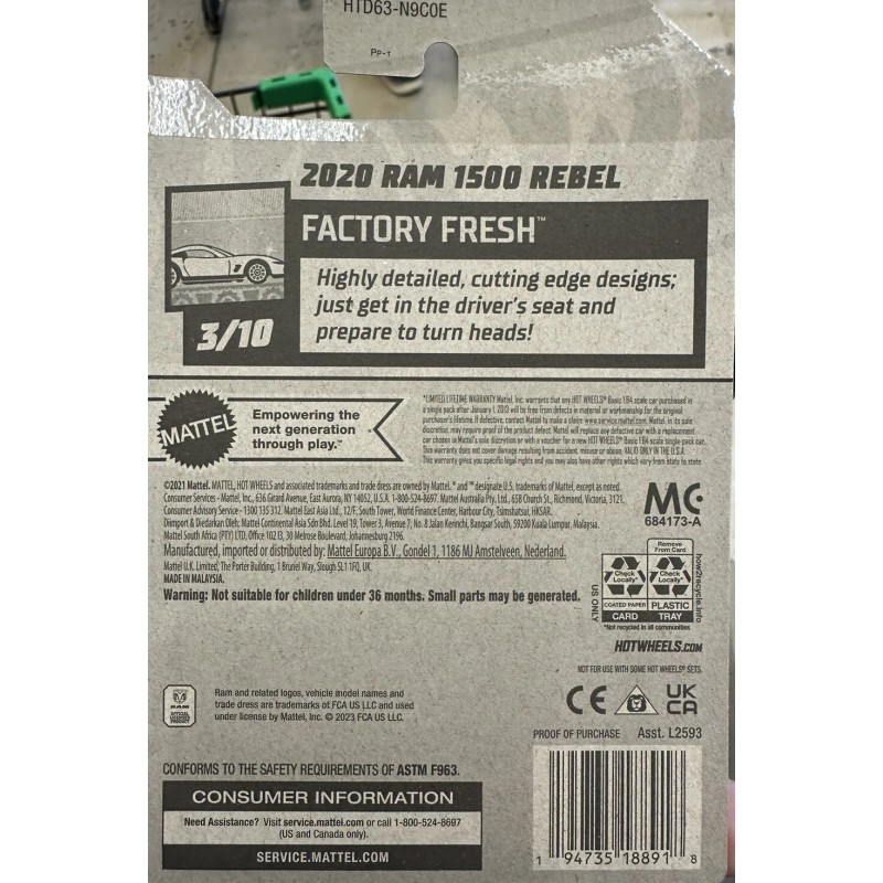 Hot Wheel 2020 Ram 1500 Rebel BLACK 114/250 2024