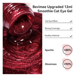 Bevimee Cat Eye Gel Nail Polish, Wine Red Glitter Magnetic Gel Polish Moonlight, Cateye Polish With Magnet Stick Burgundy Gel Nail Holographic Shimmer UV Velvet Manicure Salon DIY Home, 12ML