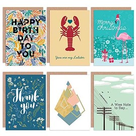 Wee Blue Coo My Lobster Floral Flamingo All Occasions Various Assorted Blank Greeting Cards With Envelopes Includes Xmas Birthday Valentines Thank You Pack of 6