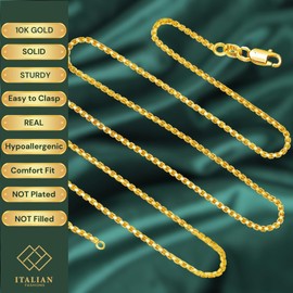 ITALIAN FASHIONS REAL Solid 10K Yellow or White Gold 0.50mm - 1.3mm Diamond-Cut Square Mirror Box Veneziana Chain Necklace with Lobster Claw Clasp | Multiple Lengths Available | Men Women | MADE IN ITALY (10K Solid Yellow Gold 0.7mm, 20.0 Inches)