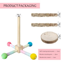 8PCS Bird Stand Perch Toy, Parrot 360° Interactive Rotating Toy, Wooden Bird Cage Accessories Exercise Wheel Parrot Toys, Suitable for Parakeets Cockatiels Lovebirds Conures Finches