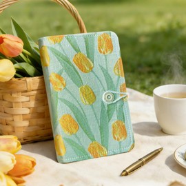 ipoul A6 Binder, Embroidered Flower Journal, Refillable Journal, 6 Ring Binder, 5"x7" Notebook Cover, Unlined Paper, Sketchbook, Travel Diary for Girl, Budget Binder, Planner Binder, Tulip Flowers