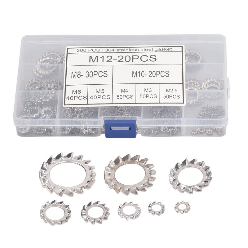 300Pcs External Tooth Star Lock Washer Stainless Steel Starlock Washer