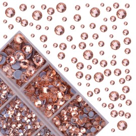 4000Pcs Mixed Size Hot Fix Round Crystals Gems Glass Stones Hotfix Flat Back Rhinestones (Champagne)