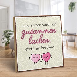ARTFAVES® Wooden Sign with Saying "Wenn wir zusammen lachen" Shabby Chic Vintage Sign Decorative Gift for Friendship, Love, Size: 19 x 19 cm