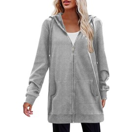 Zeagoo Zip Up Hoodies For Women Long Sleeve Oversized Sweatshirts Casual Lightweight Fleece Jackets With Pockets,Grey,Medium
