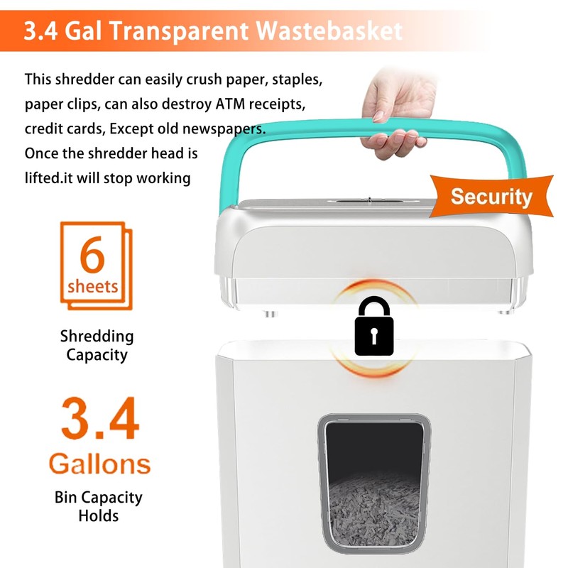 Bonsaii High Security Shredding Paper Shredder, 6-Sheet Cross-Cut, Credit Card