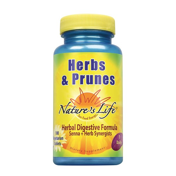 Nature’s Life Herbs & Prunes | 400mg Senna & Herbal Blend for Healthy Digestion Support | Non-GMO | 100 Tabs, 100 Serv.