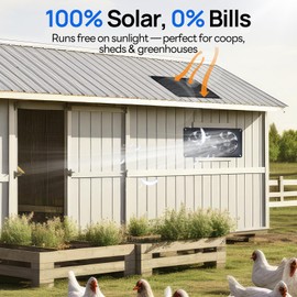 DC HOUSE 20W Solar Powered Exhaust Fan for Chicken Coops Greenhouses Sheds Pet Houses and Windows Waterproof and Easy Plug and Play Installation