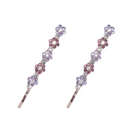 Ruwado 2 Pcs Bobby Pin with Rhinestone Flower Cute Crystal Metal Hair Pins Clips for Women Parties Theme Wedding Hair Decoration Theme Party Supplies (Purple)