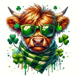 1pc St. Patrick's Day Themed Iron-On Heat Transfer Decal, Cute Green Cow and Coquette Bow Heat Transfer Decal -Direct to Film Patch for T-Shirts, Sweatshirts, Bags. (Cow)