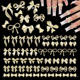 CESUSME 100 Pcs Metal Gold Bow Nail Charms Y2K, Alloy Nail Bows Charms for Nail Art, Bowknot Nail Art Jewels Charms for Nails Art Design DIY Accessories
