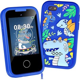 LUOBA Kids Smart Touchscreen Learning Phone, Toys for Boys and Girls 3-12 Years, with Camera, Games, Music and 8GB Memory Card travel  smart phone toy - Color: Blue
