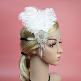Flapper Headband 1920s Accessory Roaring 1920s Headpieces Great Gatsby Headpiece Tea Party for Women Headbands Feathers for Crafting Vintage Style Headpiece C28-White