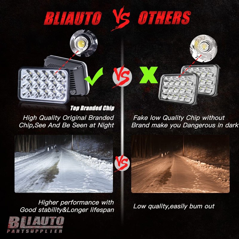 BLIAUTO 4x6 Inch LED Headlights Dot Approved 4pcs Rectangular Hi/Low
