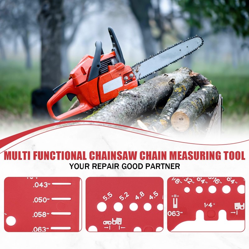 Chainsaw Chain Measuring Tool for Pitch, Gauge, Bar Groove And