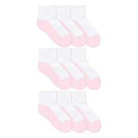 Jefferies Socks Boys Girls School Uniform Seamless Half Cushion Quarter Sport Socks 9 Pair Pack (S - USA Shoe 9-1 - 3-7 Years, White/Pink)