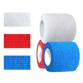 Kuanfine 3 Pack 2 Inches Self Adhesive Bandage Wrap Vet Wrap for Pets, Stretch Self Adherent Tape Cohesive Wrap for Athletic, Sports, Wrist and Ankle(Red,White,Blue)