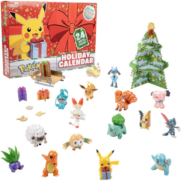 ポケモン ホリデー アドベントカレンダー 子供用 24個 - おもちゃのキャラクターフィギュア16体&クリスマスアクセサリー8個付き - 対象年齢4歳以上