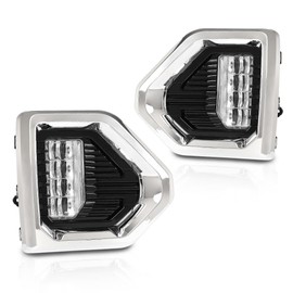 DOTCOM LED Fog Light Lamp Compatible with GMC Sierra 1500 Denali/SLT/AT4 models only 2019-2021(Not compatible with Elevation/SLE/Base models) W/Wiring＆Chrome Bezels Clear Lens