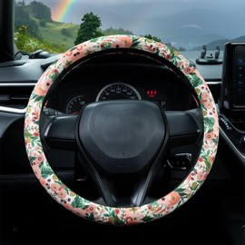 Watercolor Burgundy Flowers Steering Wheel Cover Auto Steering Wheel Protector, Anti-Slip, Breathable, Absorbing Sweat, Universal Car Accessories 14.5–15 inch,Fit for Most Car, Trucks, SUV