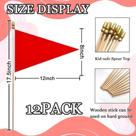 WEITBF 12Pcs 8×12 Inch Solid White Red Orange Yellow Green Blue Purple Black Pink Pennant Flags Set Small Mini Blank Sublimation DIY Triangle Flags on Stick Handheld Solid Color Graffiti Flag