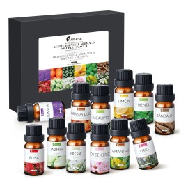 Kaisasa Kit De 12 Aceites Esenciales Aromaterapia Natural，Adecuado para máquinas de incienso, adecuado para masajes, purificación de aire, Estado de ánimo feliz
