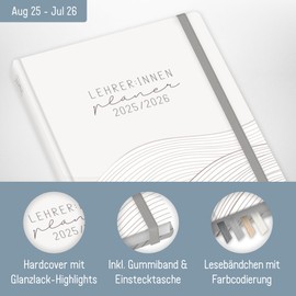 Häfft® Teacher Planner 2025/2026 A5+ "Waves of Time" Hardcover Teacher Calendar, School Year Planner, School Planner with Sayings, Stickers and More - Sustainable & Climate Friendly