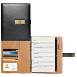 BTSFTOGET Lockable Password Book with Alphabetical Tabs, 302 Pages Vintage Black PU Hardcover Internet Address & Password Organizer Logbook, A5 Refillable Pages Large Print 576 Entries, for Seniors