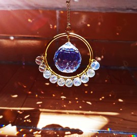 SPANSEE Handmade Hanging Window Sun Catchers, Handcrafted Suncatcher Ornament with 10Pcs Earth Beads, 30mm Crystal Ball Sparkling Pendant, Rainbow Maker for Garden Patio Car Rear-view Mirror Decor