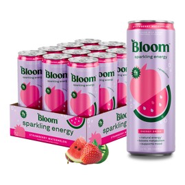 Bloom Nutrition Bloom Nutrition Sparkling Energy Drink - Natural Caffeine, Zero Sugar, 180mg Caffeine - Antioxidant-Rich with Green Coffee Bean, Green Tea Extract, Prebiotics - Strawberry Watermelon - 12oz 12 Pack