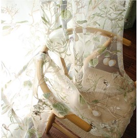 pureaqu Rod Pocket Window Sheer Panels Floral and Birds Design Door Curtain Sheer Voile Drapes for Living Room Countryside Rustic Vintage Curtain Tulle for Bedroom 1 Panel W39 x H63 Inch