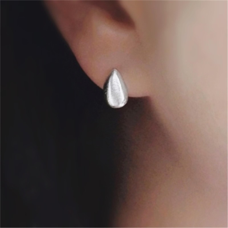 Sterling Silver Small Dome Brushed Waterdrop Pear Teardrop Stud Earrings