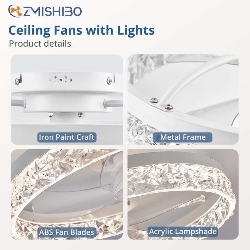ZMISHIBO 19.7" Ceiling Fans with Lights, Low Profile Ceiling Fan