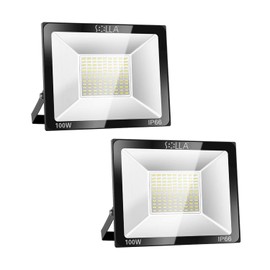 SOLLA 2 Pack 100W LED Flood Light Outdoor, 8000LM Super Bright Security Lights, 550W Equivalent, IP66 Waterproof, 3000K Warm White, Outside Floodlight for Garage, Garden, Lawn and Yard