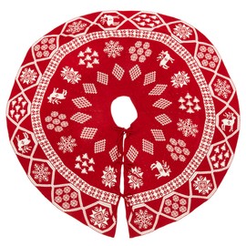 Fennco Styles Reversible Knitted Christmas Tree Skirt 72" Round - Red and White Holiday Element Design Tree Skirt for Winter Festivals, Indoor, Home, School Decor and Special Occasions