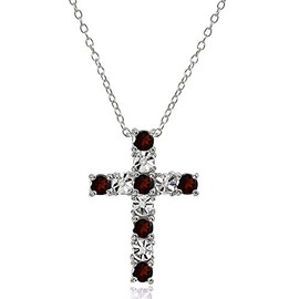 Sterling Silver Garnet Cross Religious Pendant Necklace
