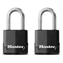 MASTER LOCK Heavy Duty Padlock [Key] [Covered Laminated Steel] [Weatherproof and Rustproof] [Medium Shackle] [Pack of 2] M115EURTLF - Best Used for Storage Units, Sheds, Garages, Fences