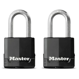 MASTER LOCK Heavy Duty Padlock [Key] [Covered Laminated Steel] [Weatherproof and Rustproof] [Medium Shackle] [Pack of 2] M115EURTLF - Best Used for Storage Units, Sheds, Garages, Fences