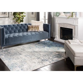 Safavieh Brentwood Collection BNT822F Modern Abstract Area Rug, 3' x 3' Square, Light Grey / Blue