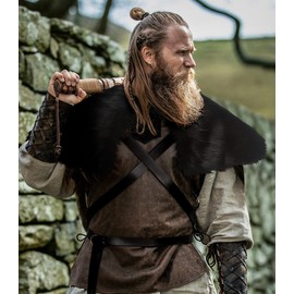 L'VOW Viking Men Faux Fur Mantle Shoulder Shawl Barbarian Costume Fur Wrap Medieval LARP Coverlet Fur Capelet Cosplay Costume(Z1-Black)