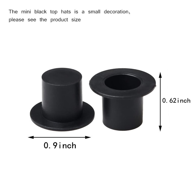 Pengxiaomei Mini Black Top Hats, 50Pcs Plastic Miniature Top Hats