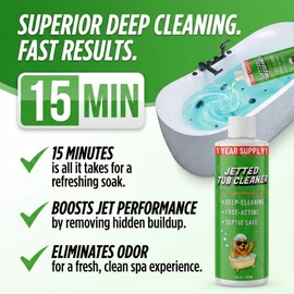 Jetted Tub Cleaner for Whirlpool & Jacuzzi Baths – Deep Jet Line & Pipe Flush Formula Removes Yuck, Buildup & Residue – Heavy Duty Bathtub Jet Cleaner for Acrylic & Fiberglass Tubs – Made in USA