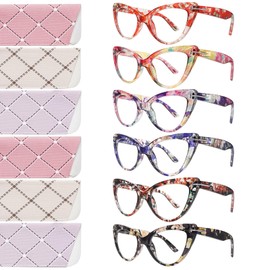 BONCAMOR 6 Pack Fashion Cat Eye Reading Glasses for Women Blue Light Blocking Oversized Spring Hinges Computer Readers (6 Mix Color, 2.5, Diopters)