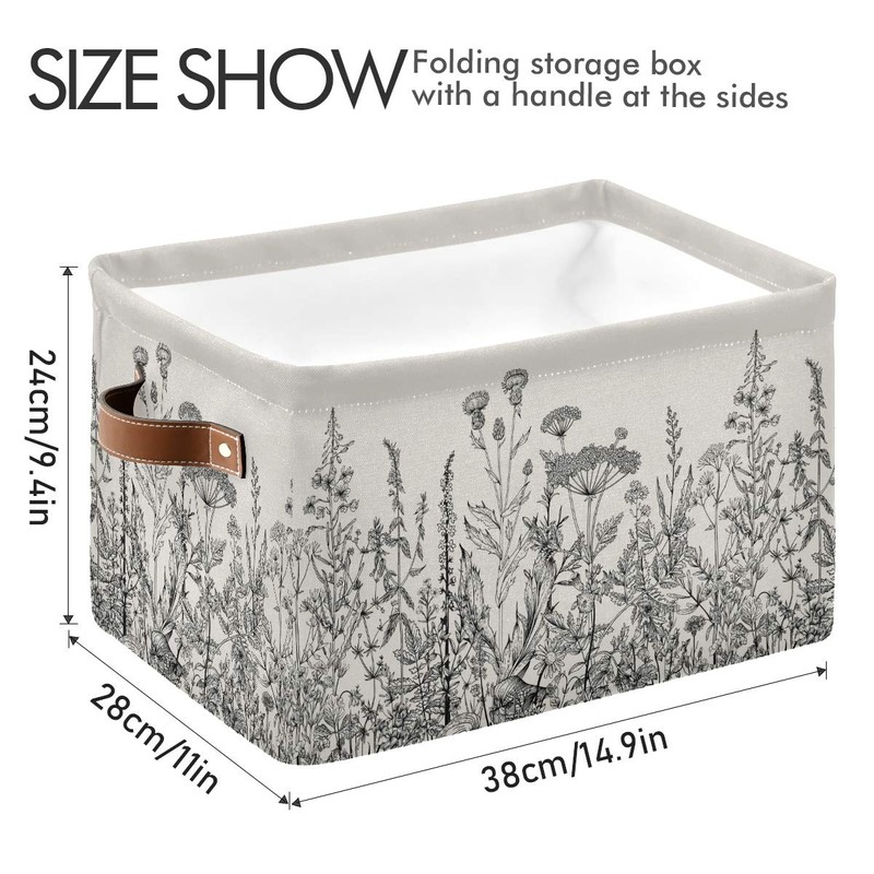 KEEPREAL Black and White Flowers Storage Baskets,Decorative Collapsible Rectangular Canvas