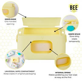 BEEKEEPR Baby Wipes Wet Wipes Dispenser-Portable Wipe Holder-Baby Wipe Dispenser Travel Essential-Great On The Go! Holds Up To 60 Wipes- Includes Temporary Trash Compartment-Keep in Car, Diaper Bag