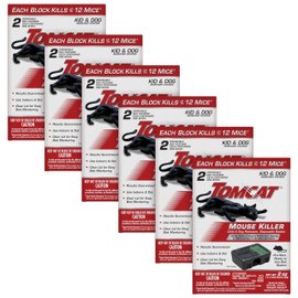 Tomcat Mouse Killer Child & Dog Resistant, Disposable Station, 6 Packages each which contain 2 Pre-Filled Ready-To-Use Bait Stations