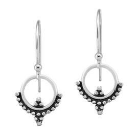 AeraVida Bali Chic Inspired Circles with Traditional Tribal Art Influenced .925 Sterling Silver Hook Dangle Earrings for Elegant and Simple Fashion Accessories with a Handcrafted Feel