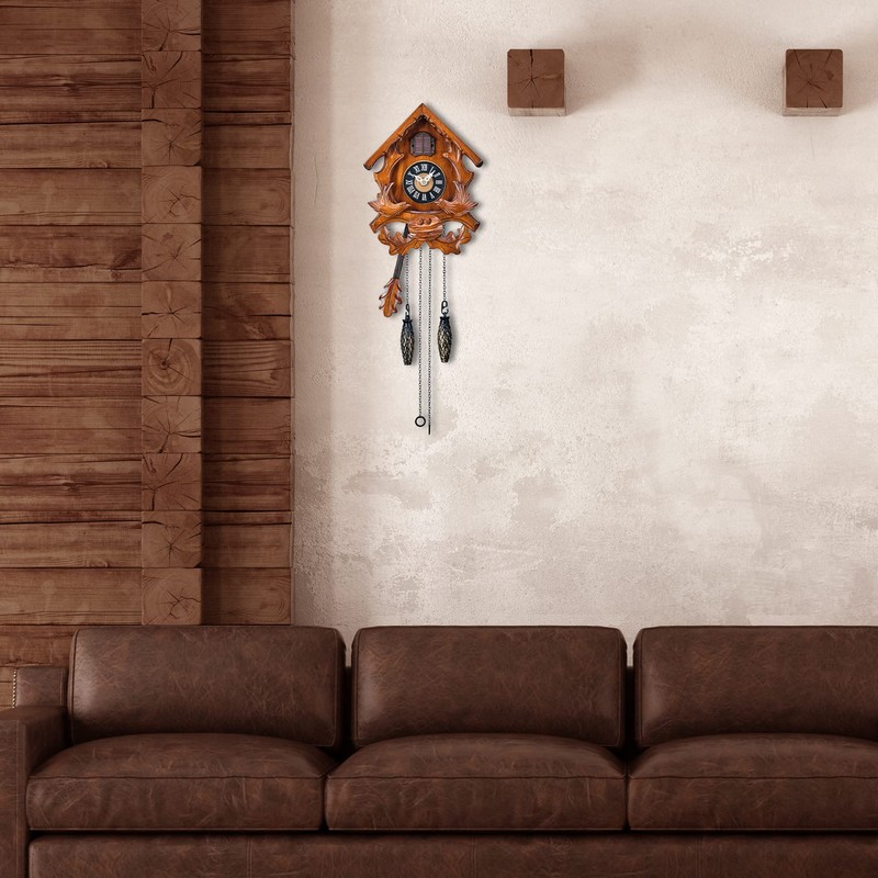 TIMEGEAR Cuckoo Clock with Night Mode, Singing Bird and Carved