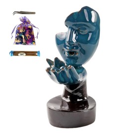 Blue Face Ceramic Art Ornament Backflow Waterfall Incense Burner for Home Decoration, Aromatherapy, Yoga, Meditation